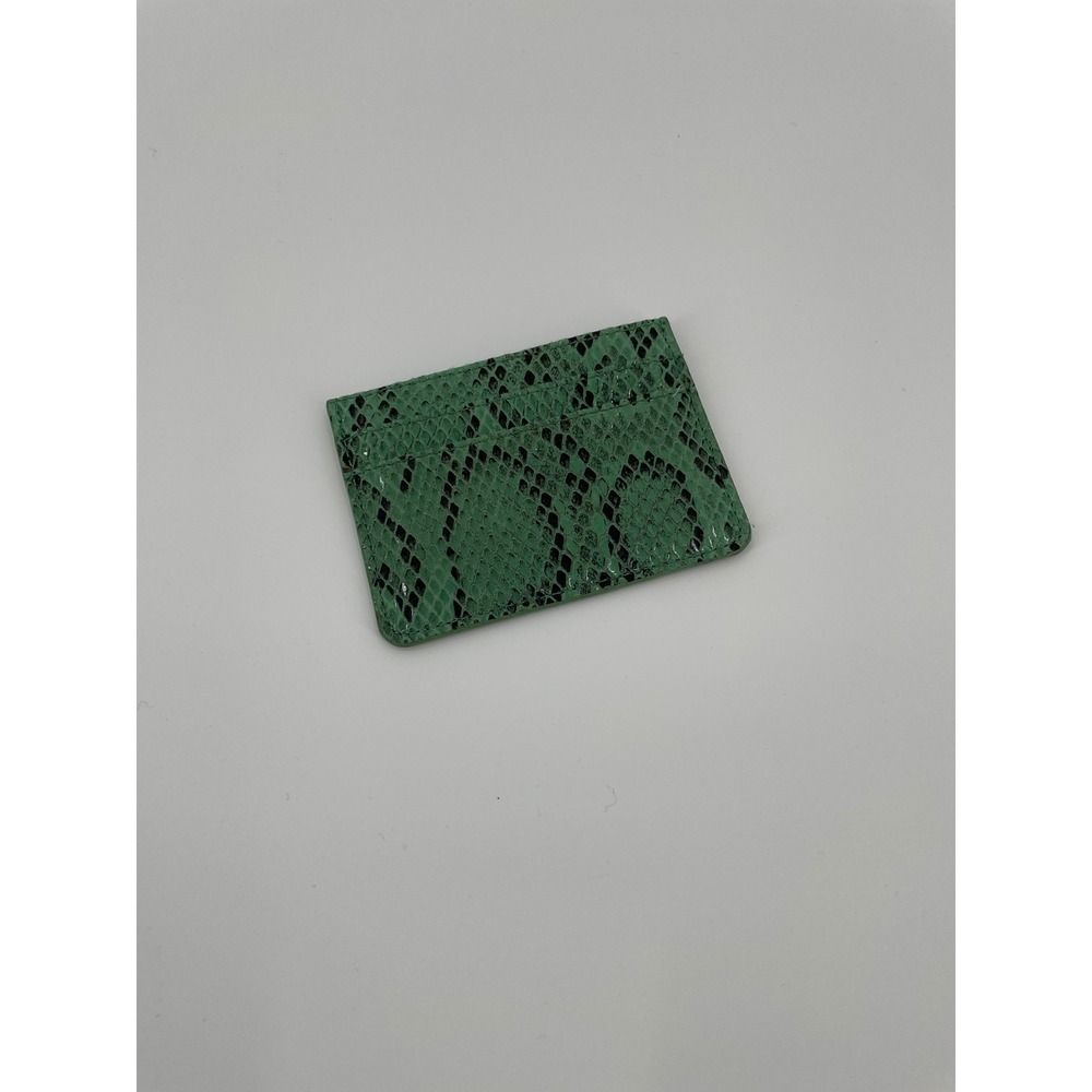 Green Faux Snakeskin Card Holder Vegan‎ Leather Python Print Wallet Slim
